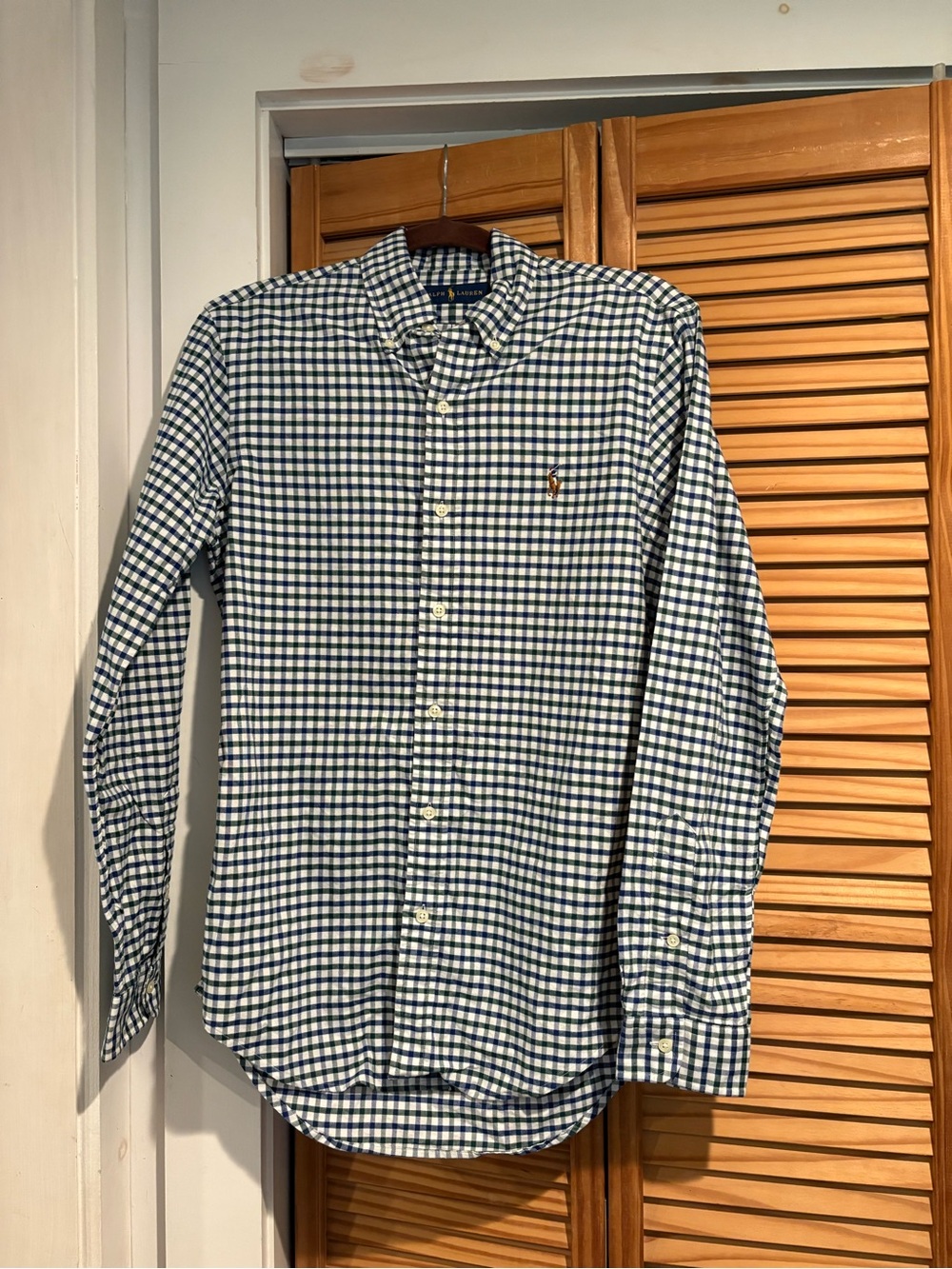 Ralph Lauren Gingham Long-Sleeve Button-Down Shirt Plaid Cotton Preppy Office XS